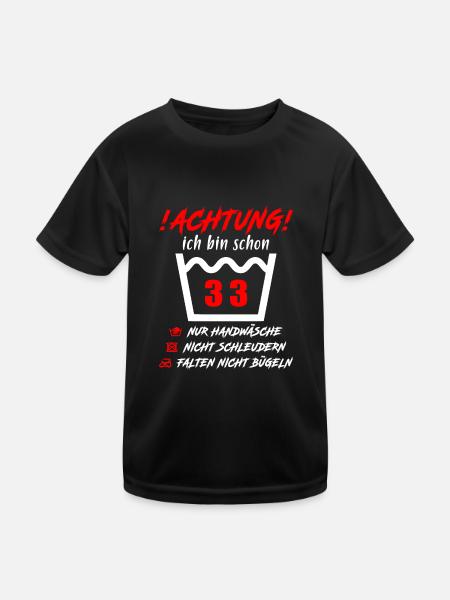 Schonend Behandeln 33 Jahre - 33. Geburtstag - Kinder Funktions-T-Shirt - Schwarz - Vorne