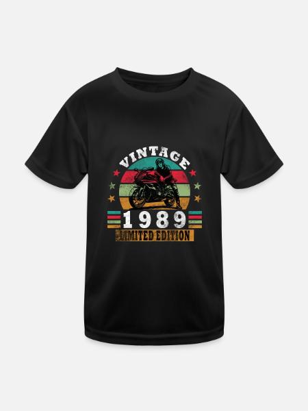 1989 Geburtstag Vintage Biker Motorrad Geschenk - Kinder Funktions-T-Shirt - Schwarz - Vorne