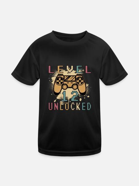 12e anniversaire Joueur vidéo Niveau 12 Débloqué - T-shirt sport Enfant - noir - Devant