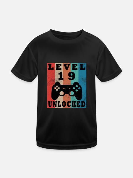 19th Birthday Gamer Gamer Level 19 Unlocked - Kids Functional T-Shirt - black - Front