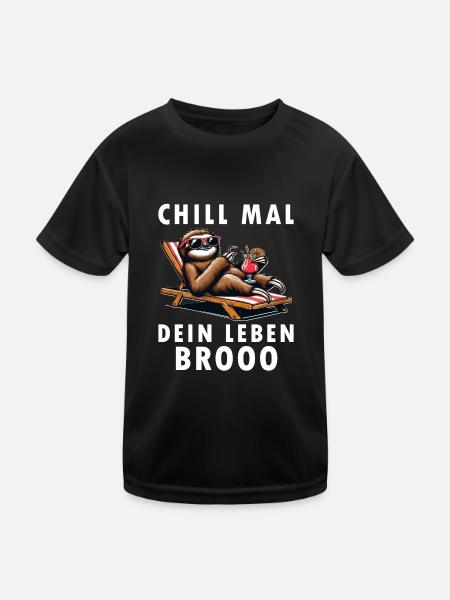 Faultier Chill Mal chilliges Faultier - Kinder Funktions-T-Shirt - Schwarz - Vorne