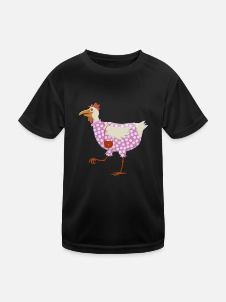 Huhn im Kleid - Kinder Funktions-T-Shirt - Schwarz - Vorne