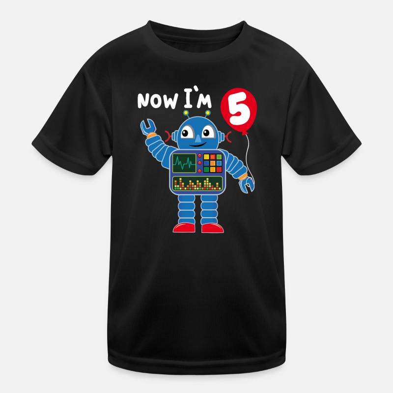 Robot fifth 5th birthday - Kids Functional T-Shirt - black