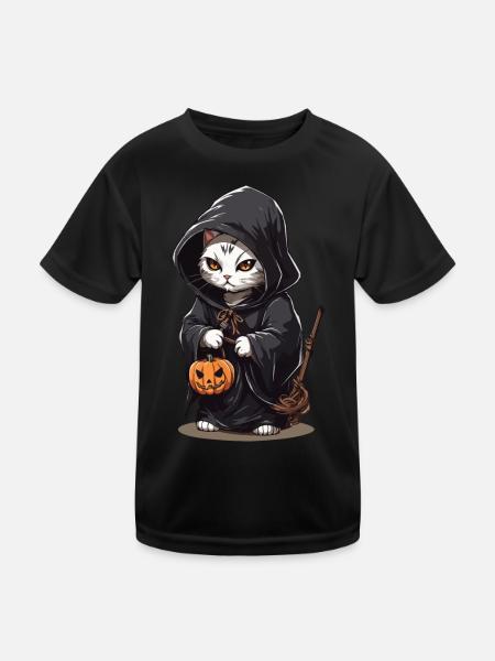 Kawaii Magier Katze Halloween Zauber Magie Katzen - Kinder Funktions-T-Shirt - Schwarz