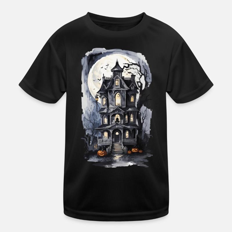 Witch House Full Moon Bat Spell Pumpkin Art Kids Functional T-Shirt