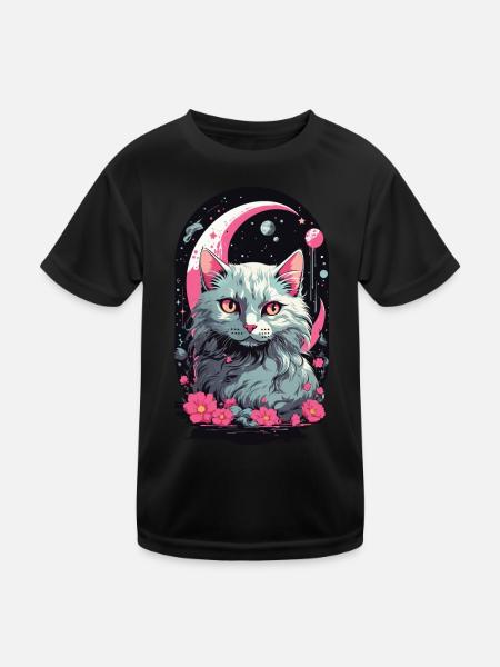 Gothic Pastel Magische Katze Nacht Aesthetic - Kinder Funktions-T-Shirt - Schwarz - Vorne