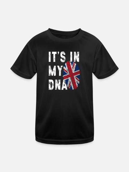 ES IST IN MEINER DNA Britische Flagge England Großbritannien Großbritannien - Kinder Funktions-T-Shirt - Schwarz - Vorne