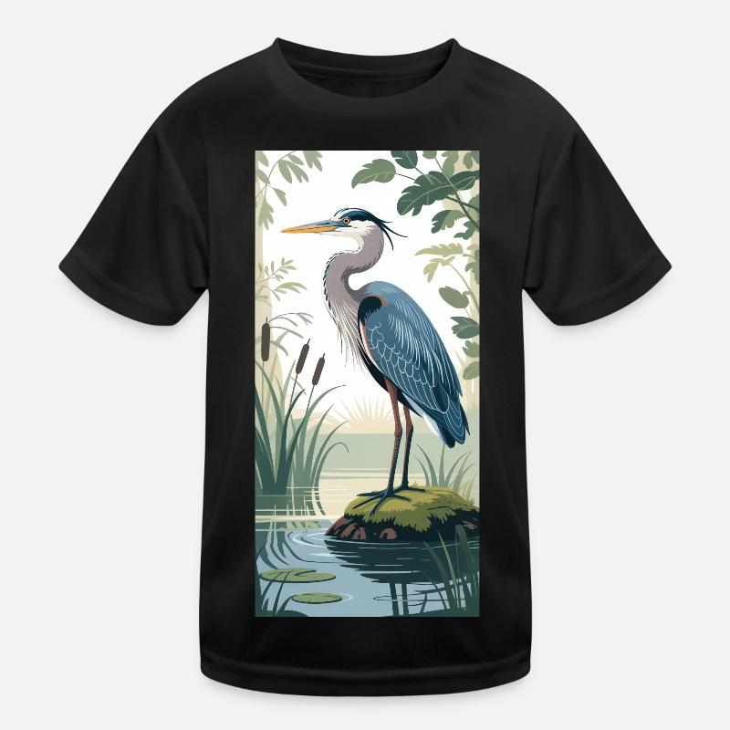 Young grey heron in nature design Kids Functional T-Shirt