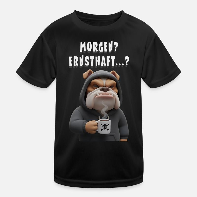 Grummelige Bulldogge mit Kaffee Spruch Kinder Funktions-T-Shirt