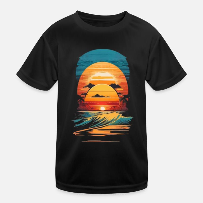 retro sunset waves Kids Functional T-Shirt