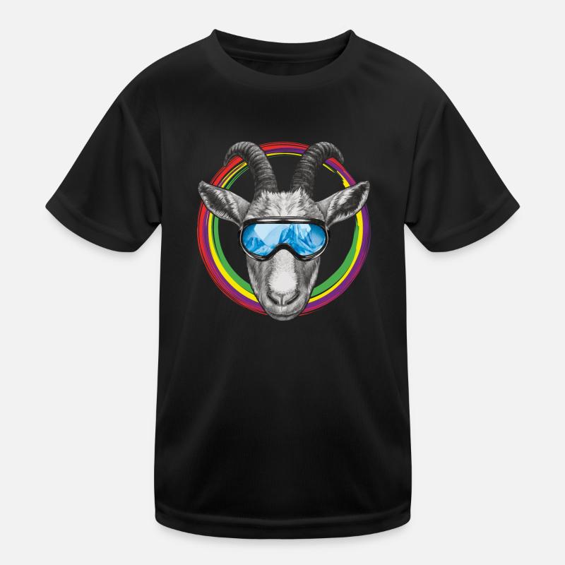 Cool goat with blue ski goggles Kids Functional T-Shirt