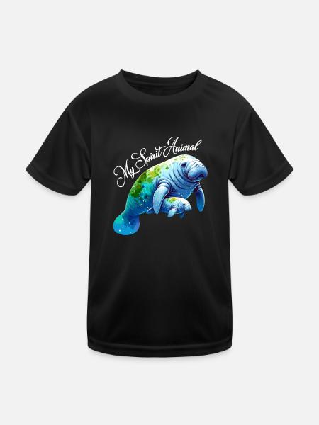 Manatee with Calf My Spirit Animal - Kids Functional T-Shirt - black - Front