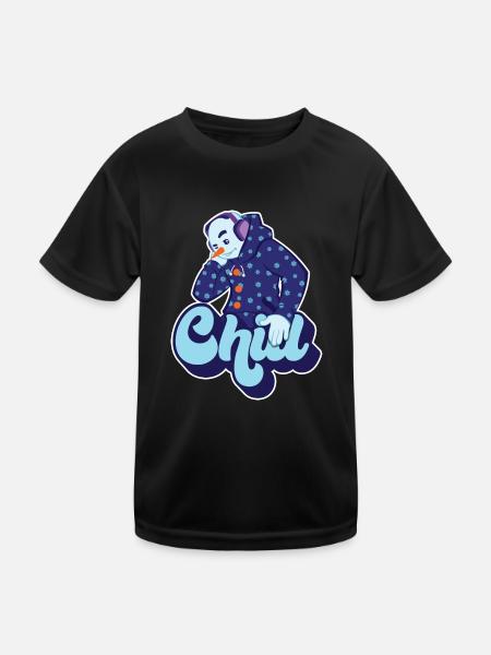 Chill Cool Fun Bonhomme de neige hiver Neige Cadeau de Noël - T-shirt sport Enfant - noir - Devant