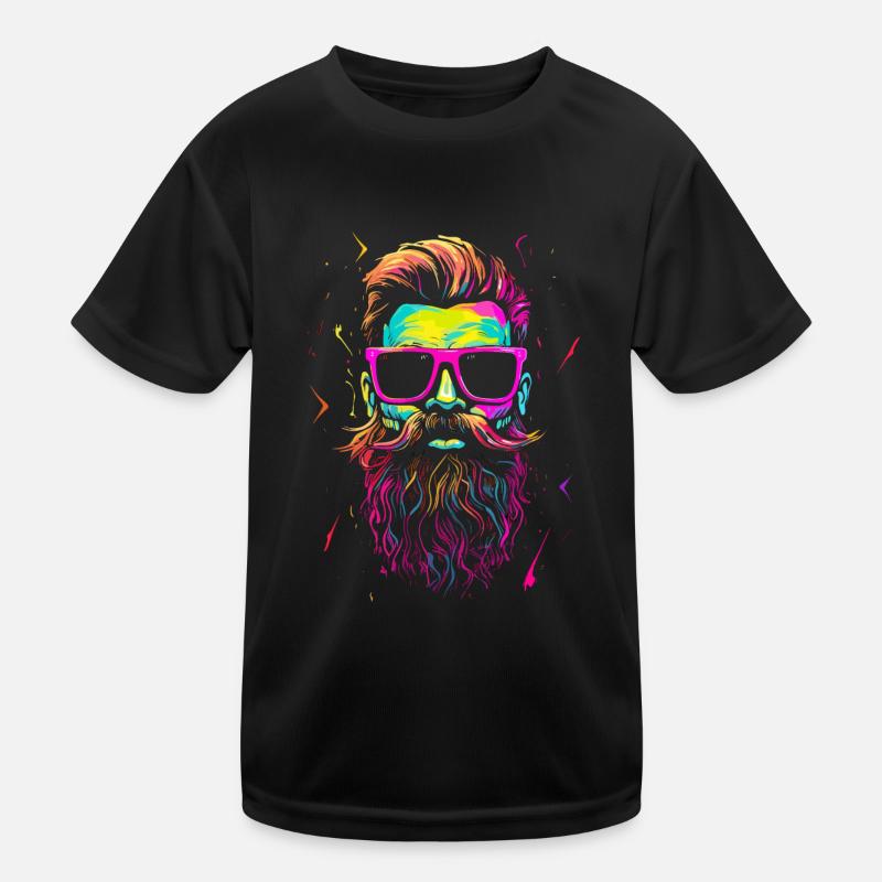 Hipster Schädel mit Bart und Brille in Neonfarben Kinder Funktions-T-Shirt