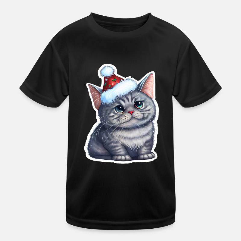 Weihnachtskatze, süß und Niedlich mit eine mütze Kinder Funktions-T-Shirt