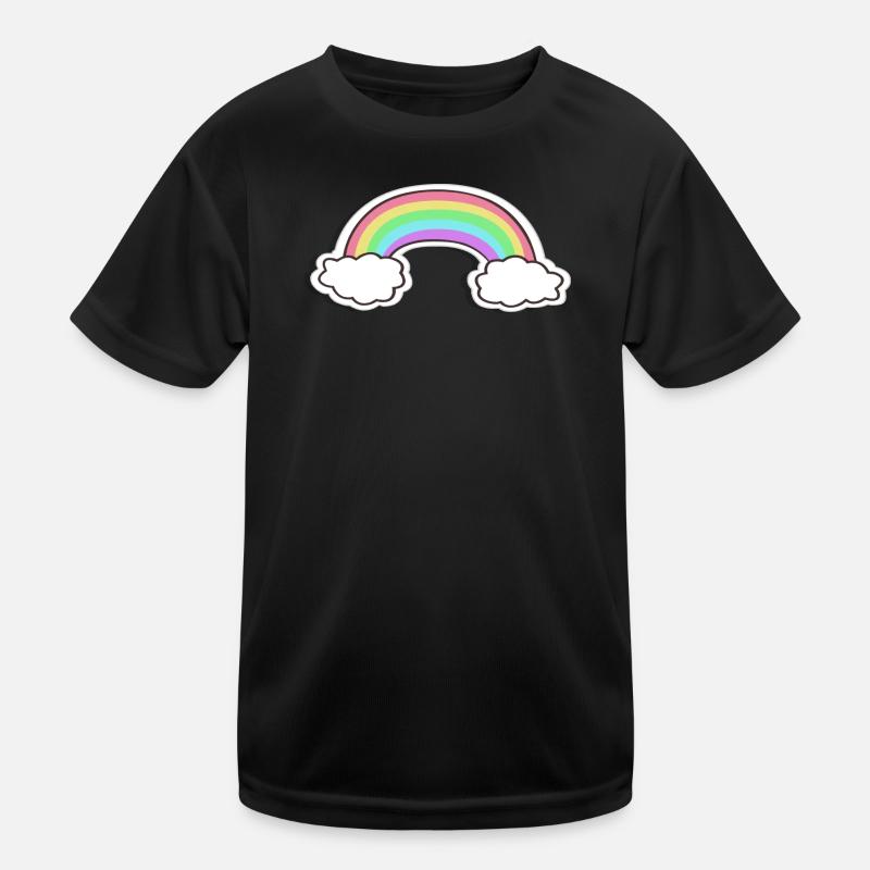 Pastel rainbow with clouds motif - Kids Functional T-Shirt - black