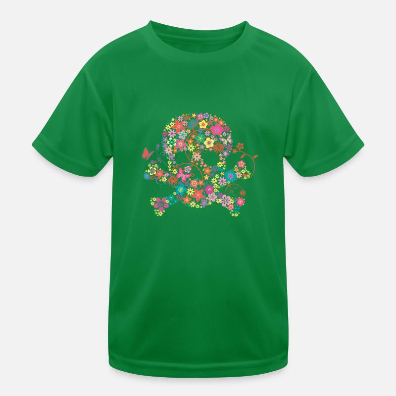 Totenkopf Blumen Kinder Funktions-T-Shirt
