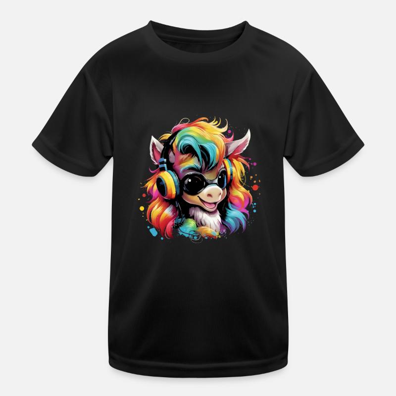 Cute foal with headset gift equestrian sport Kids Functional T-Shirt