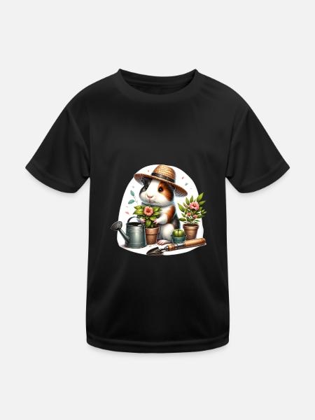 Gardener Guinea Pig’s Green Thumb - Kinder Funktions-T-Shirt - Schwarz - Vorne