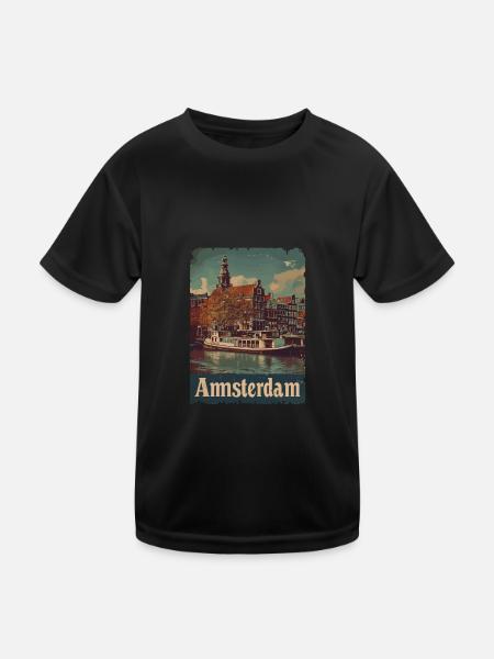 Vintage Amsterdam Kanal Niederlande Holland - Kinder Funktions-T-Shirt - Schwarz - Vorne