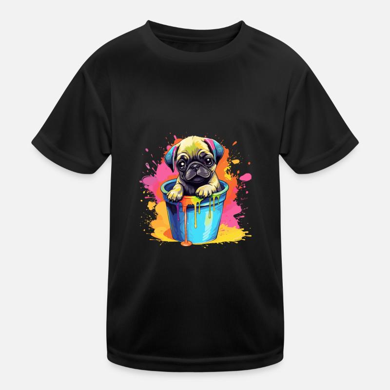 Mops Niedlicher Hund Farbeimer Kinder Funktions-T-Shirt