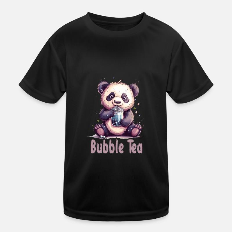 Niedlicher Panda mit Tee - Kinder Funktions-T-Shirt - Schwarz