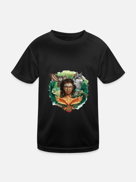 Wildlife Stamm Wolf Eule Schildkröte Frau für - Kinder Funktions-T-Shirt - Schwarz