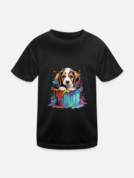 Beagle Niedlicher Hund Farbeimer - Kinder Funktions-T-Shirt - Schwarz - Vorne