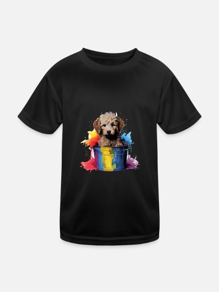 Niedlicher Pudel Hund Farbeimer - Kinder Funktions-T-Shirt - Schwarz