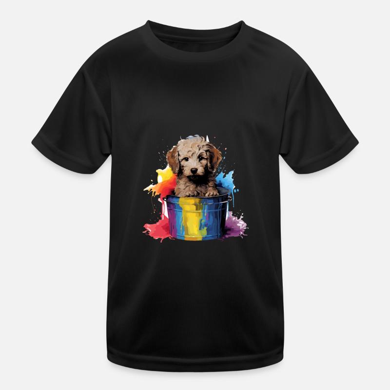 Niedlicher Pudel Hund Farbeimer - Kinder Funktions-T-Shirt - Schwarz