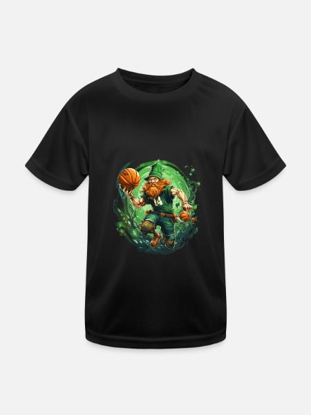 Leprechaun Basketball Irish Irland - Kinder Funktions-T-Shirt - Schwarz - Vorne