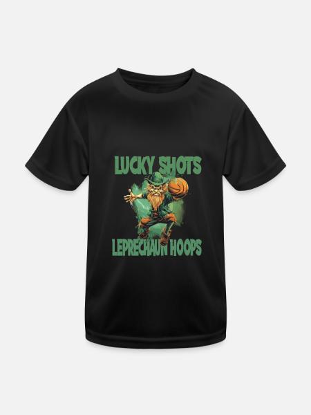 Leprechaun Basketball Irish Irland - Kinder Funktions-T-Shirt - Schwarz - Vorne