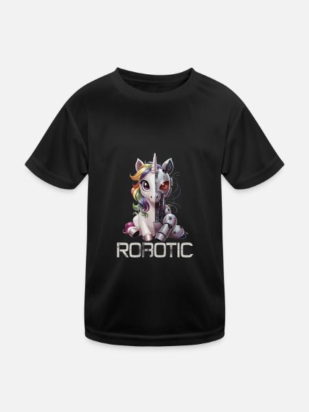 Lustiges Einhorn Roboter Robotic Kuscheln Cyborg - Kinder Funktions-T-Shirt - Schwarz