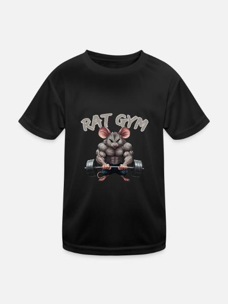 Lustige Parodie muskulösen Ratte Gewichtheben - Kinder Funktions-T-Shirt - Schwarz - Vorne