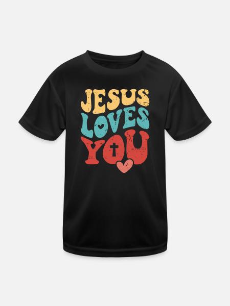 Dieu Jésus-Christ t’aime, t’aime Verset biblique - T-shirt sport Enfant - noir - Devant