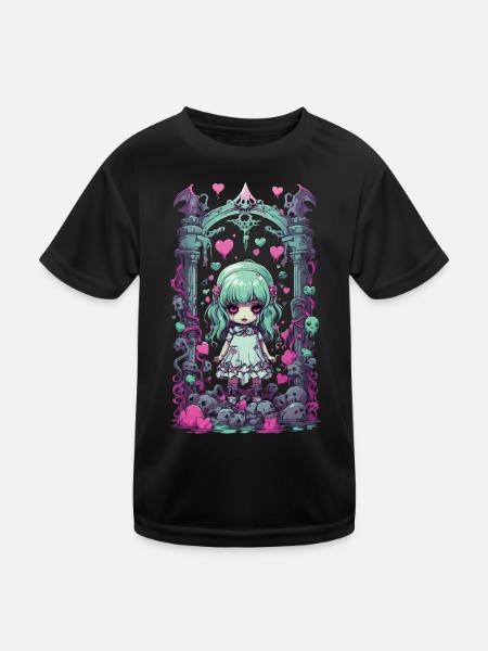 Kawaii Pastel Gothique Goth Fille Anime Design - T-shirt sport Enfant - noir - Devant