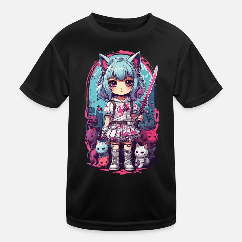 Kawaii Samurai Katzenmädchen Anime Otaku Design Kinder Funktions-T-Shirt