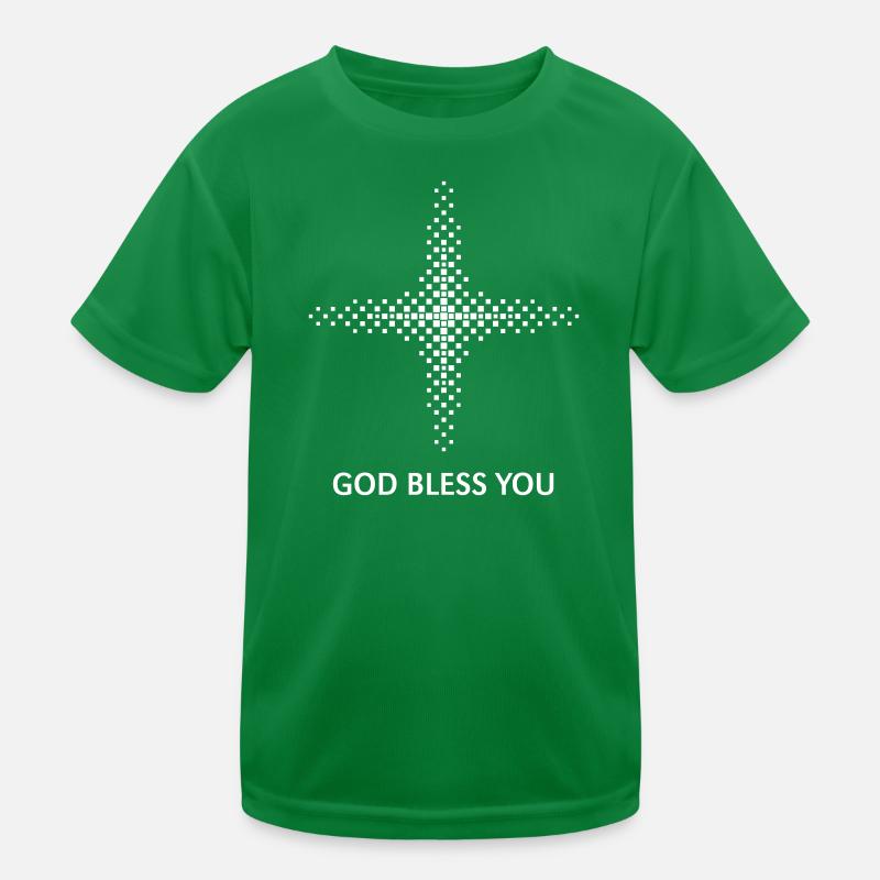 God Bless You (Religion / Cross / Squares / White) Kids Functional T-Shirt