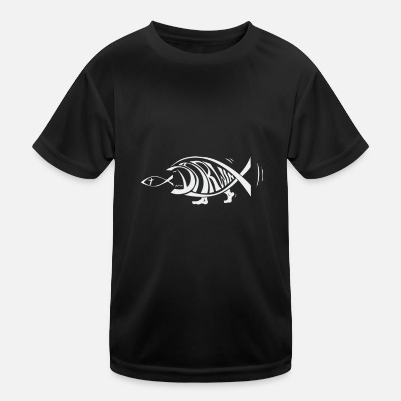 Darwin poisson mangeant des poissons de Jésus évolution drôle T-shirt sport Enfant