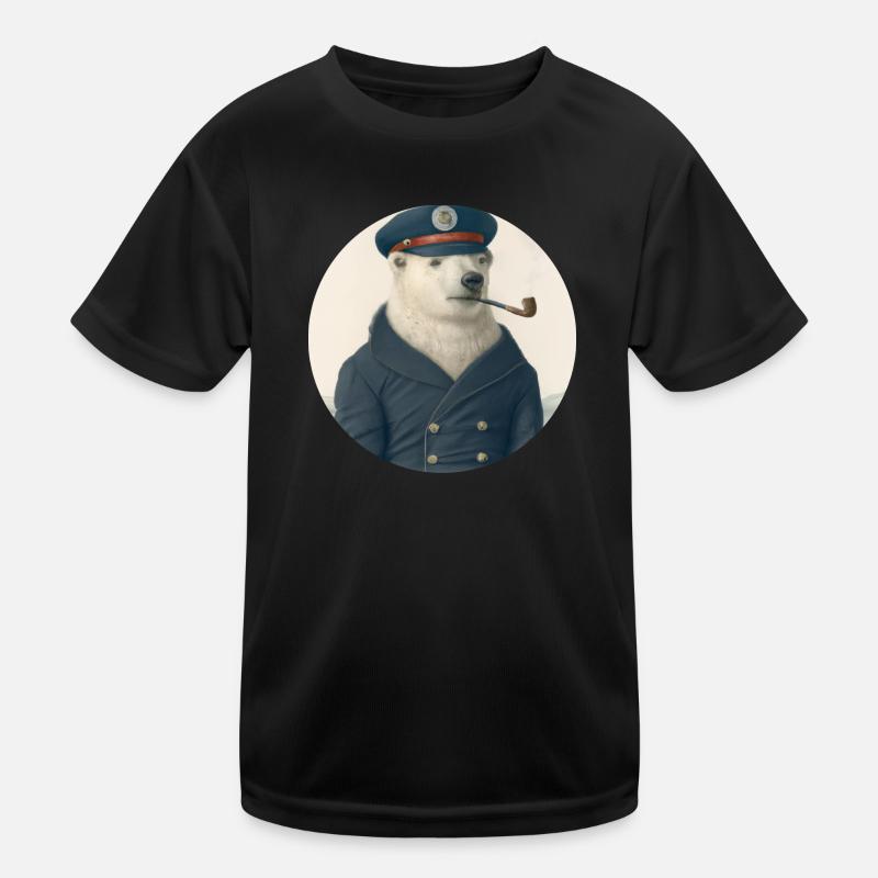 Alter Seebär - Eisbär mit Pfeife - Kinder Funktions-T-Shirt - Schwarz