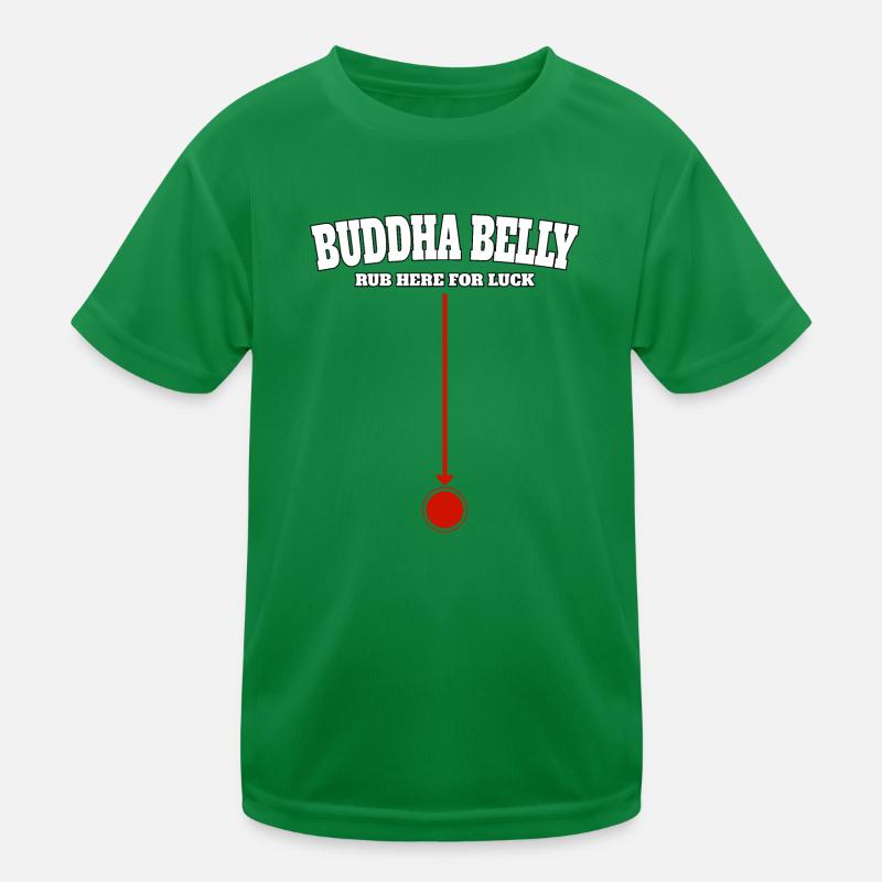 Buddha Belly rub here for luck Kids Functional T-Shirt