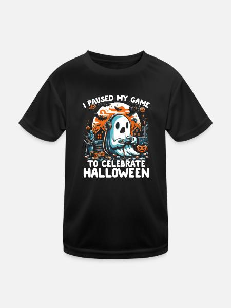 I paused my game for halloween - Kinder Funktions-T-Shirt - Schwarz - Vorne
