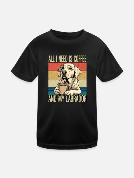 Le café et mon labrador - T-shirt sport Enfant - noir - Devant