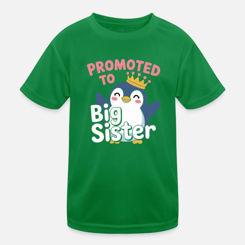 Zur großen Schwester befördert – Pinguin Design Kinder Funktions-T-Shirt