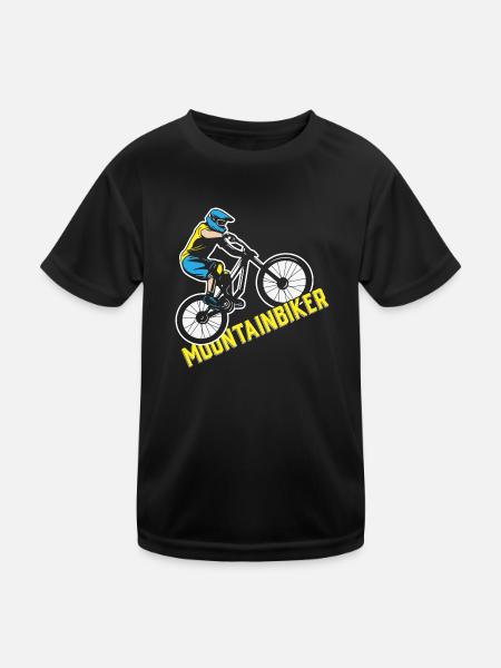 Mountainbiker Herren Damen Kinder Mountainbike - Kinder Funktions-T-Shirt - Schwarz - Vorne