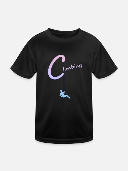 climbing, abseilen, klettern, kletterer - Kinder Funktions-T-Shirt - Schwarz - Vorne