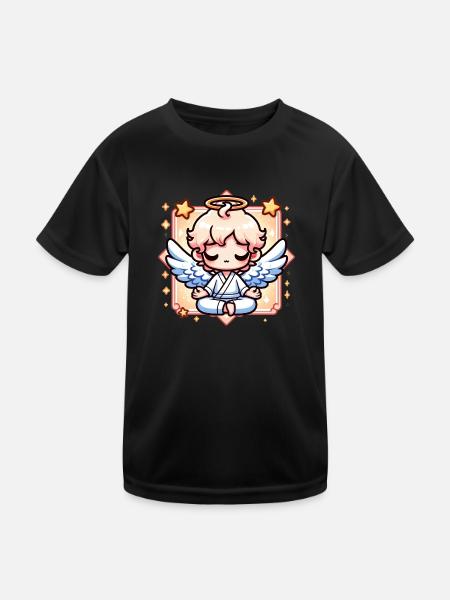 Engel meditieren - Kinder Funktions-T-Shirt - Schwarz - Vorne