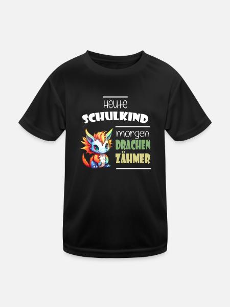 Einschulung Schulkind Drachen - Kinder Funktions-T-Shirt - Schwarz - Vorne