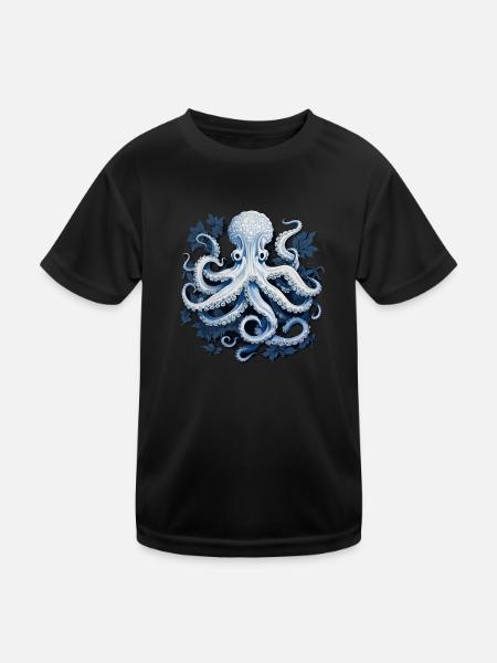Oktopus Kraken Tintenfisch - Kinder Funktions-T-Shirt - Schwarz - Vorne