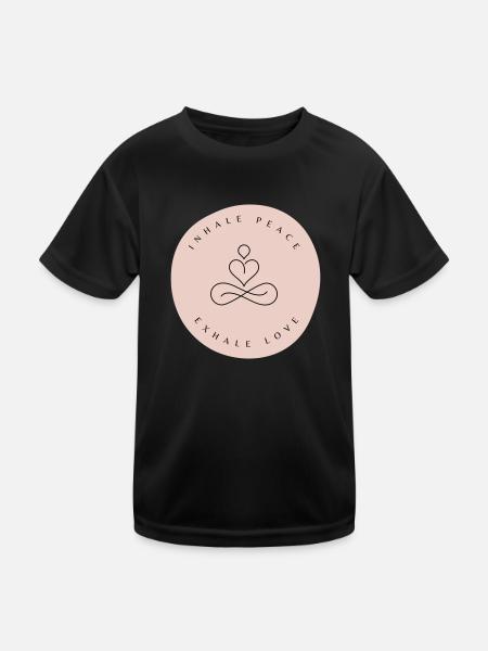 Atme Frieden ein, atme Liebe aus - Kinder Funktions-T-Shirt - Schwarz - Vorne